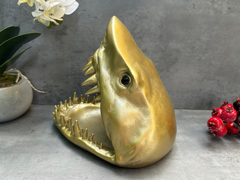 Funky Great White Shark Mouth Dish Bowl - Oddments Pot Pourri Fruit Nuts - Gold