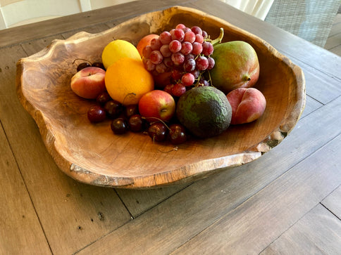 Wood Teak Fruit Bonbon Bowl Wooden Holder Rustic Dish 50cm 100% Unique Oiled