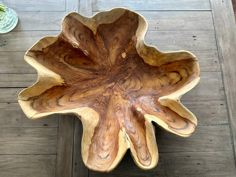 Large Wooden Bowl Fruit Sweets Nuts Oval Pot Pourri Dish Handcarved Scalloped Edge 