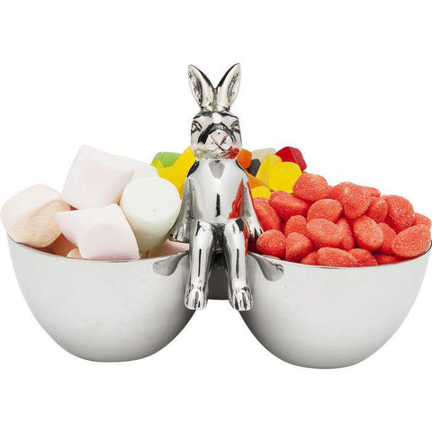 Silver Metal Snack Sweet Dish Dipping Serving Tray Appetizer Bowls Rabbit Bunny Design
