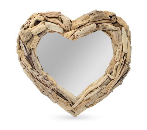 Wooden DRIFTWOOD Heart Wall Mirror Rustic Nautical Style 50cm Handmade FairTrade