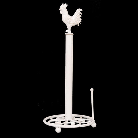 Shabby Chic Style White Cockerel Iron Paper Towel Kitchen Roll Pole Holder