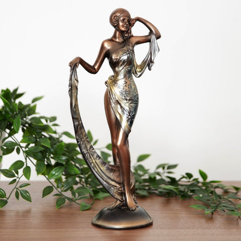 Art Deco 1920s Lady Woman Figurine Ornament Statue Bronze Silver Floral 31cm