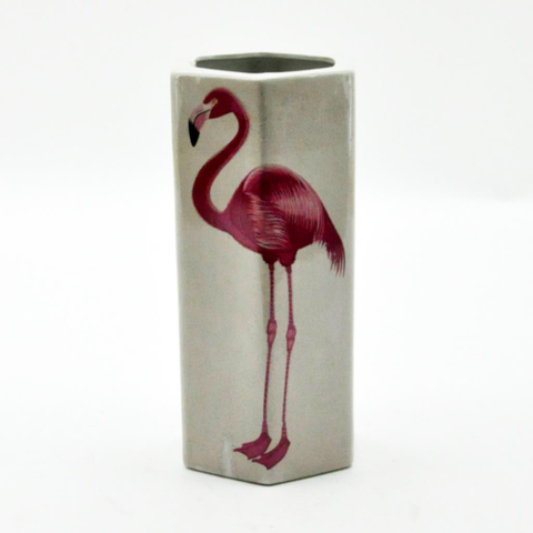 Flamingo Ceramic Umbrella Walking Stick Stand Holder Vase Cream Hexagonal 46cm