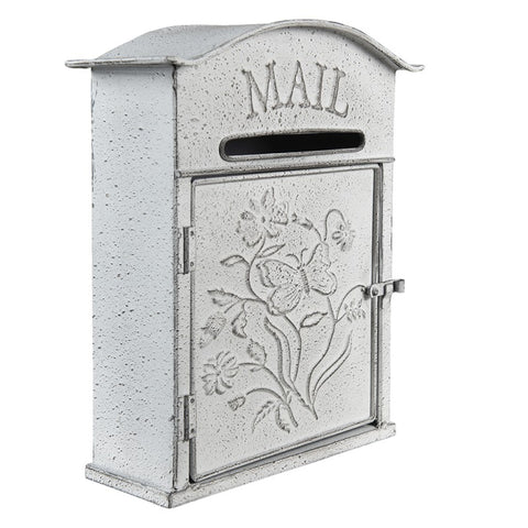 Vintage Style Outdoor Wall Mounted Letter Post Mail Box White Distressed Floral