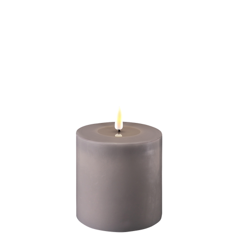 Luxury LED Wax Pillar Church Candle Grey 10x10cm Realistic 3D Flickering Flame Home Wedding Gift