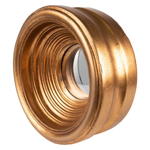 Convex Fisheye Porthole Mirror Round Gold Distressed Wood Wooden Retro 19cm
