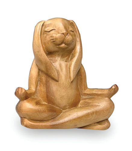 Yoga Bunny Figurine Pilates Rabbit Ornament Lotus Pose Meditation Wooden Statue