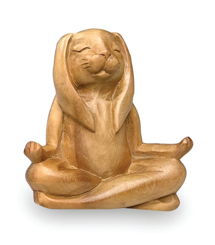 Yoga Bunny Figurine Pilates Rabbit Ornament Lotus Pose Meditation Wooden Statue 