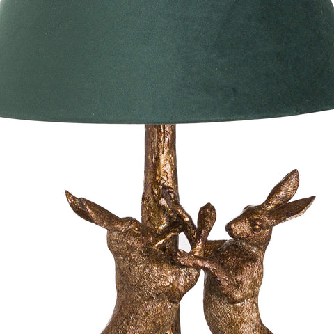 Boxing Marching Hares Table Bedside Lamp Green Velvet Shade 48cm 40 watt