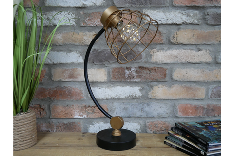 Desk Table Lamp Bulb Black Bronze Industrial Style Battery Operated Light LED 48cm