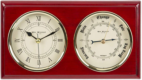 Barometer Clock Weather Station Gloss Piano Finish Mahogany Roman Numerals