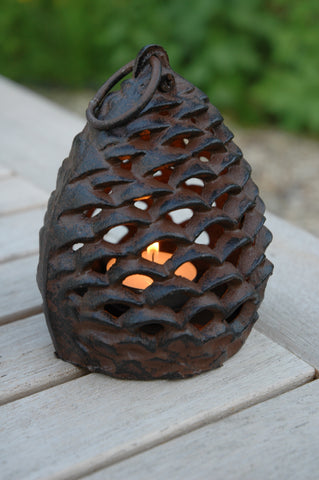 Cast Iron Pine Cone Lantern Tealight Candle Holder 13cm Garden or Indoor