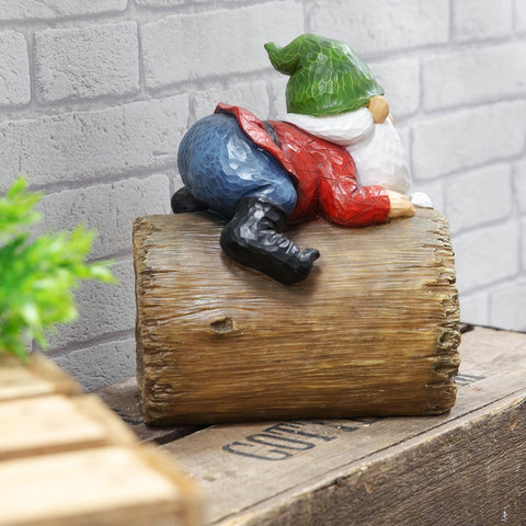 Quirky Gnome on Welcome To My Garden Log Sign Ornament Outdoor Statue 25cm