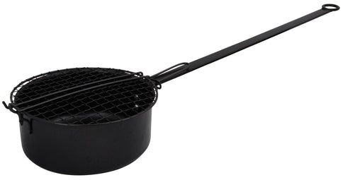 Black Popcorn Pan Pot Grill Campfire Fire Place Carbon Steel Long Handle BBQ