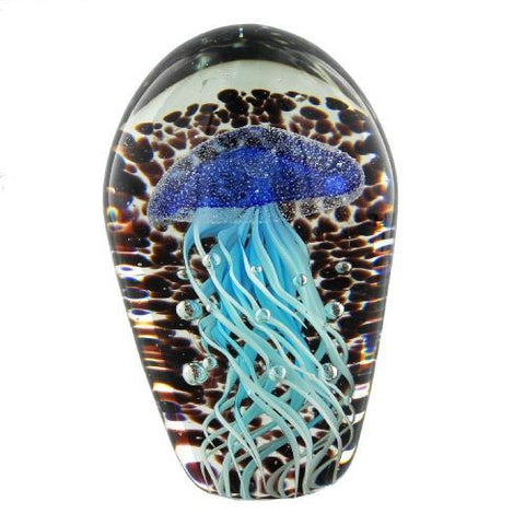 Blue Jellyfish Paperweight Marine Life Glass Sculpture Home Decoration 13cm