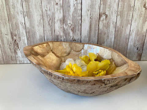 Natural Coconut Shell Bowl Decorative Dish Gold Pearlised Shell Lining Handmade 