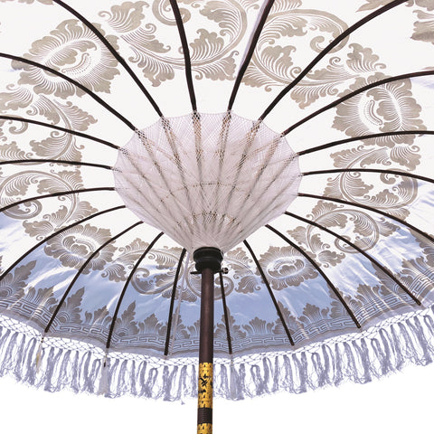 Bali Handmade Sun Parasol Hardwood Garden Umbrella White and Gold (base not included)