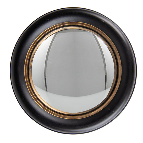 Antiqued Black Convex Fisheye Porthole Mirror Round Glass Gold Distress Rim 27cm