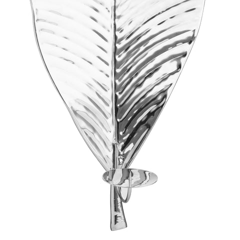 Large Hanging Metal Leaf Shaped Candle Holder Wall Sconce Polished Silver 72cm