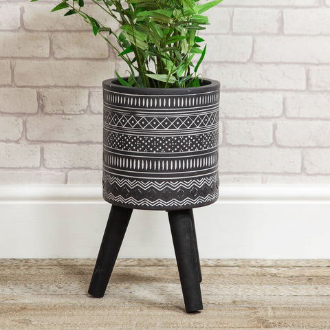 African Style Black Planter Pot Wooden Tripod Legs Stand Garden or Home 40.5cm