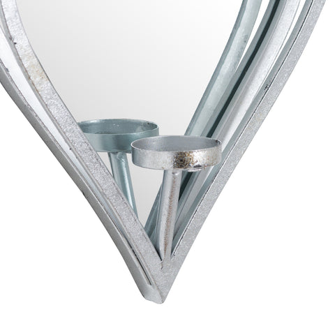 Wall Mounted Mirror Heart Candle Tealight Holder Silver Metal Sconce 40cm