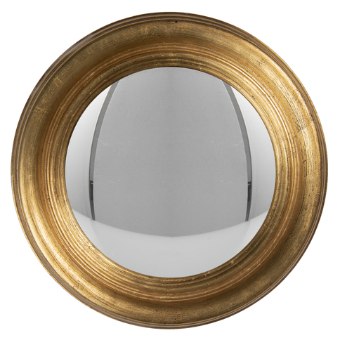 Convex Fisheye Porthole Mirror Round Gold Distressed Wood Retro 34cm