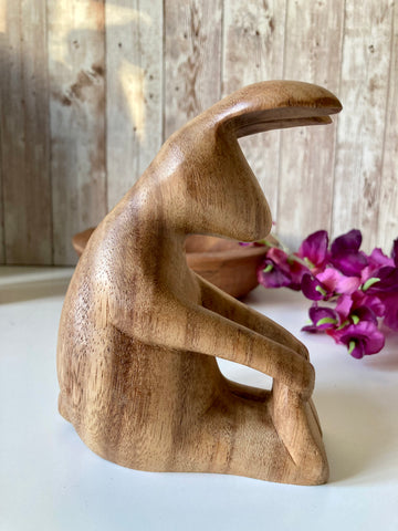 Yoga Bunny figurine Rabbit Ornament Pilates Wooden Statue Handcarved Gift Small