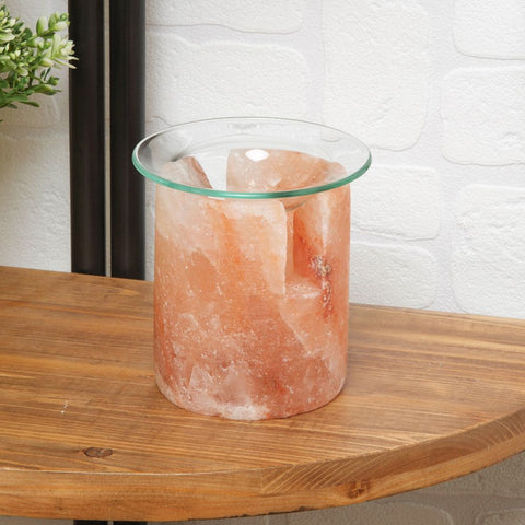 Himalayan Rock Salt Oil Burner Pink Crystal Glass Top Natural Air Purifier