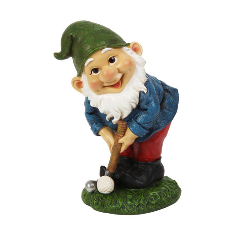 Traditional Garden Gnome Dwarf Golfer Golf Putter Statue Ornament Figure 28.5cm