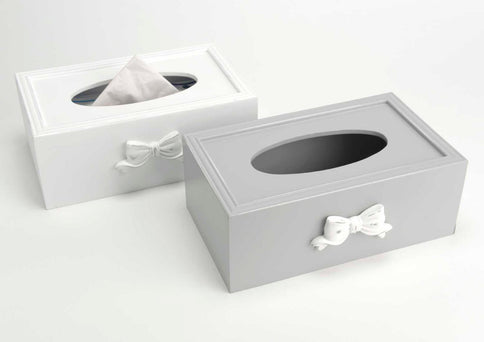 Shabby Chic Style Tissue Cover Storage Box Grey or White Wood MDF Bow Motif