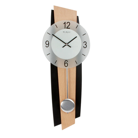 Contemporary Wood Glass Pendulum Wall Clock Beech & Black 60x22cm