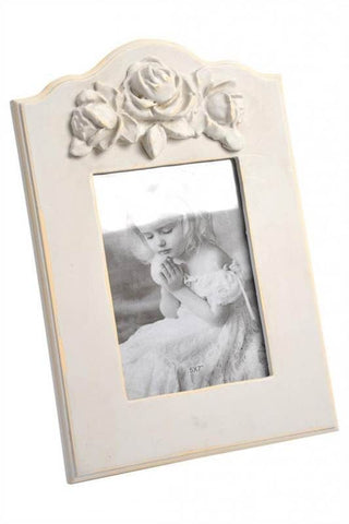 Shabby Chic Style Ivory Wooden Wood Photo Photograph Picture Frame w Roses