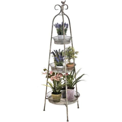 Freestanding Shabby Chic Style Distressed Three Tier Tripod Stand Shelf 133cm