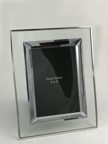 Freestanding Clear Glass & Mirrored Photo Picture Frame 4"x6" Gift