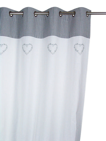 Shabby Chic Style White & Grey Eyelet Ring Top Curtain Heart Motif 260x150cm