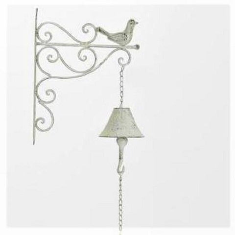 Shabby Chic Style Grey Distressed Metal Bell Decorative Bracket Bird Ornament