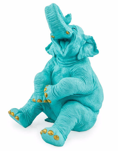 Quirky Elephant Turquoise Blue Figurine Ornament Laughing Statue 39cm