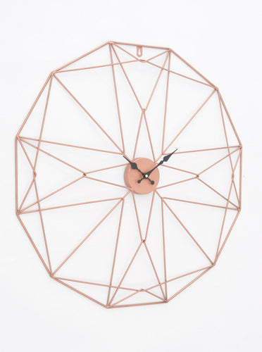 Contemporary Dodecagon Geometrical Wall Clock Iron Metal Copper Colour 70cm