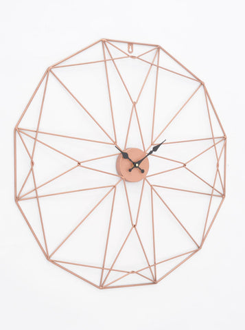 Contemporary Dodecagon Geometrical Wall Clock Iron Metal Copper Colour 70cm