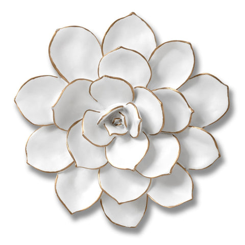 Contemporary White & Gold Decorative Flower Wall Art Sculpture Ornament 21cm