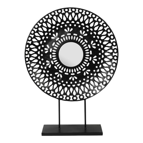 Contemporary Round Black Decorative Metal Plate Ornament on Stand