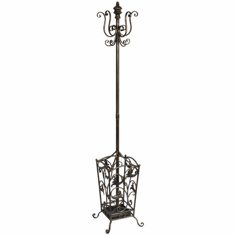 Tall Metal Hat Coat Umbrella Stand Iron Aged Bronze Colour Square Hall Office