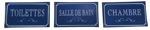 Traditional French Metal Sign Toilettes Chambre Bain Vintage Blue Plaque
