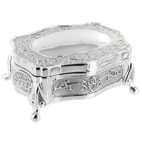 Oblong Trinket Jewellery Keepsake Box SILVER PLATED Metal BOXED Vintage Style