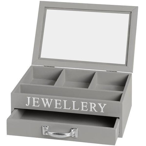 Jewellery Box for Necklace, Bracelets & Rings Grey Wooden Holder