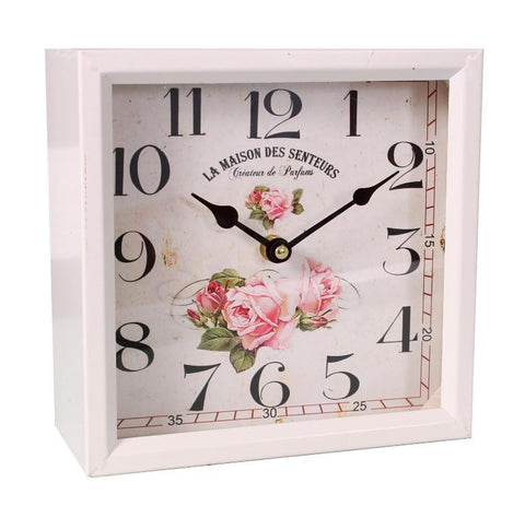 SALE SAVE 50%!! Metal Cream French Shabby Chic Mantel Table Clock Rose Floral