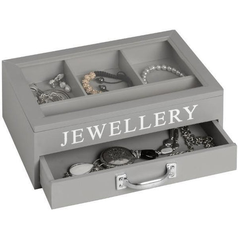 Jewellery Box for Necklace, Bracelets & Rings Grey Wooden Holder