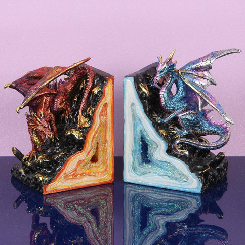 Mystic Legends Dragon Bookends Book Holders Red and Blue Fantasy Mythical
