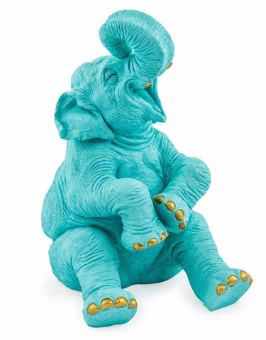 Quirky Elephant Turquoise Blue Figurine Ornament Laughing Statue 39cm